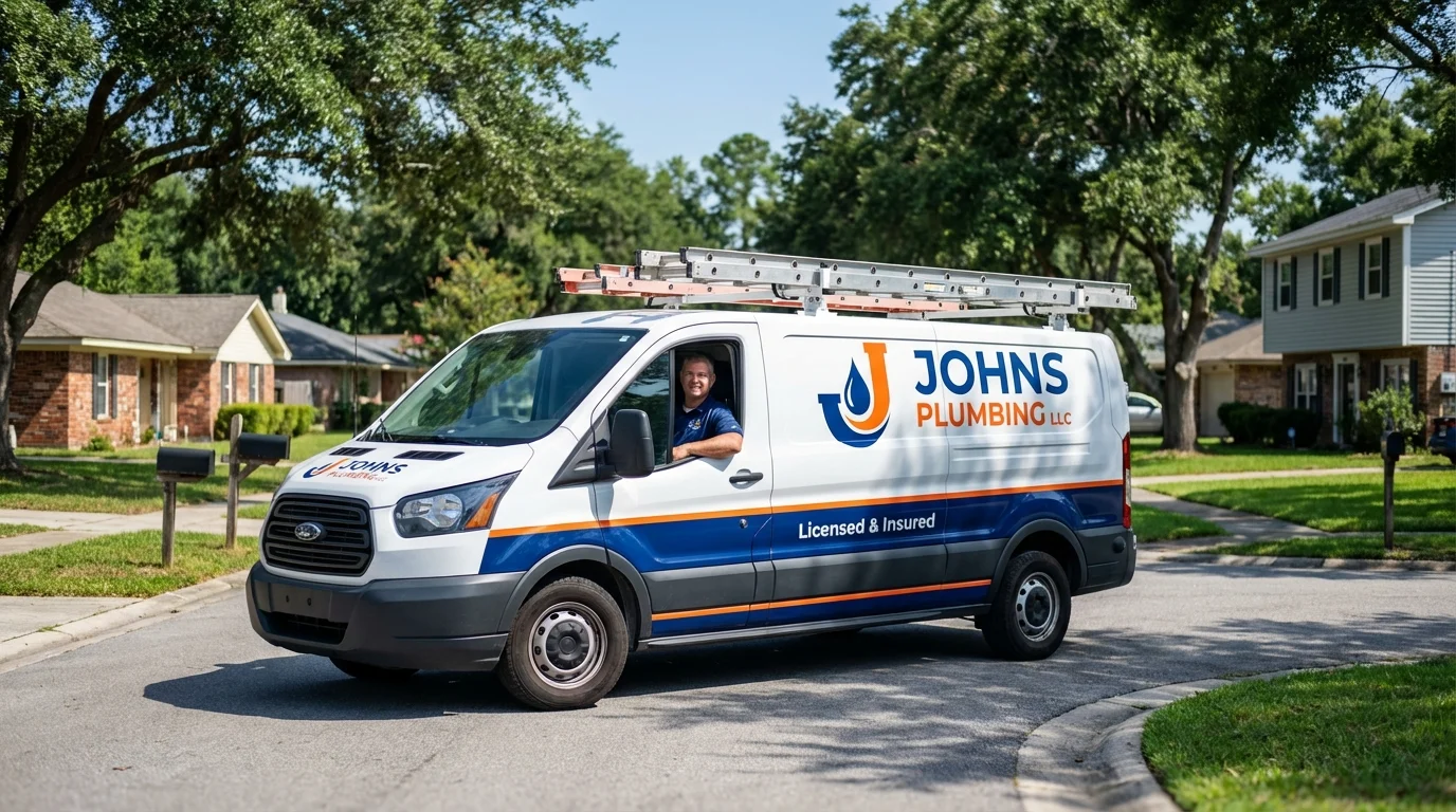 Johns Plumbing LLC service van in Rindge, NH