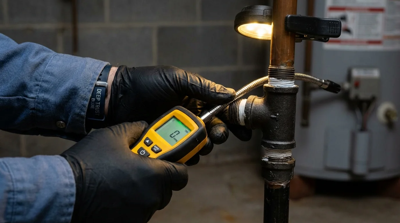 Gas leak detection with electronic sniffer by Johns Plumbing LLC in Rindge