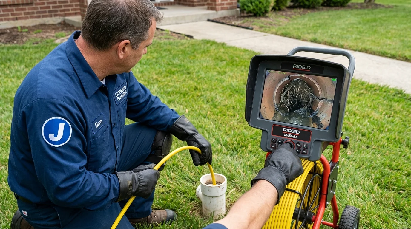 Sewer camera inspection being performed by Johns Plumbing LLC in Rindge
